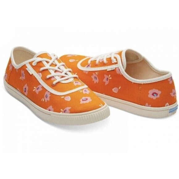 Toms Shoes - Toms Womens Carmel Persimmon‎ Spring Floral Orange Canvas Sneaker sz 7 NEW